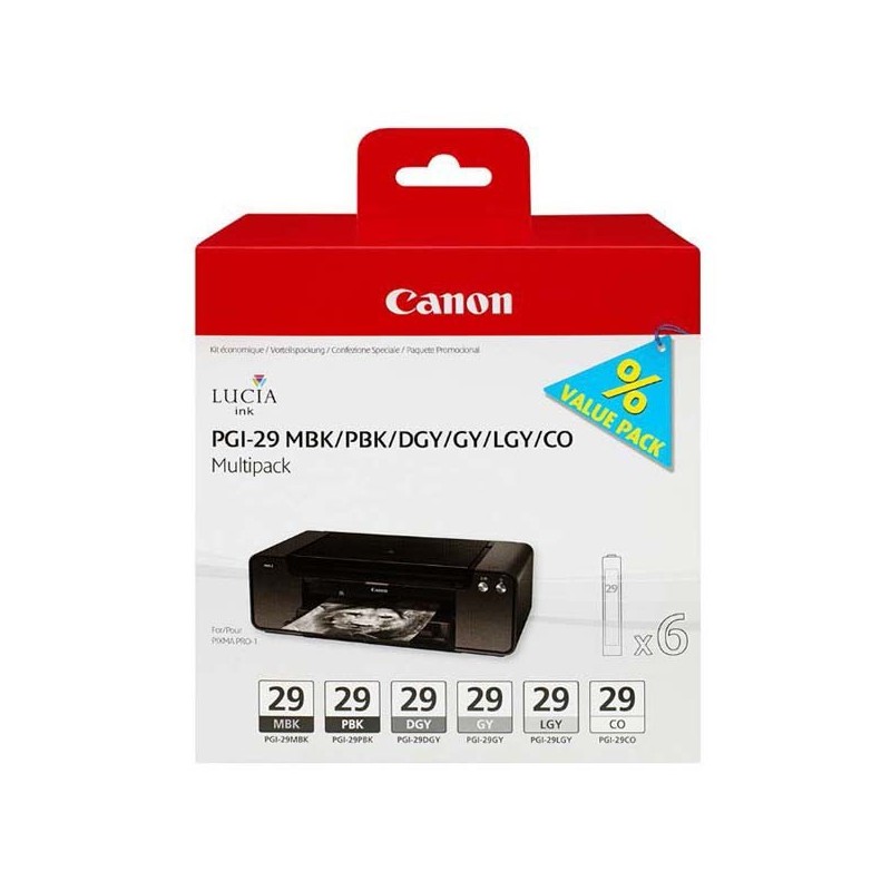 Canon oryginalny ink / tusz PGI-29 MBK/PBK/DGY/GY/LGY/CO Multi pack, black/grey, 4868B018, Canon Pixma Pro 1 - 1
