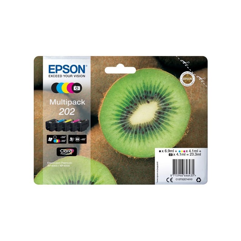 Epson oryginalny ink / tusz C13T02E74010, 202, CMYK, 250 (čb)/300 (bar.)s, 1x6.9ml, 4x4.1ml, Epson XP-6000, XP-6005 - 1