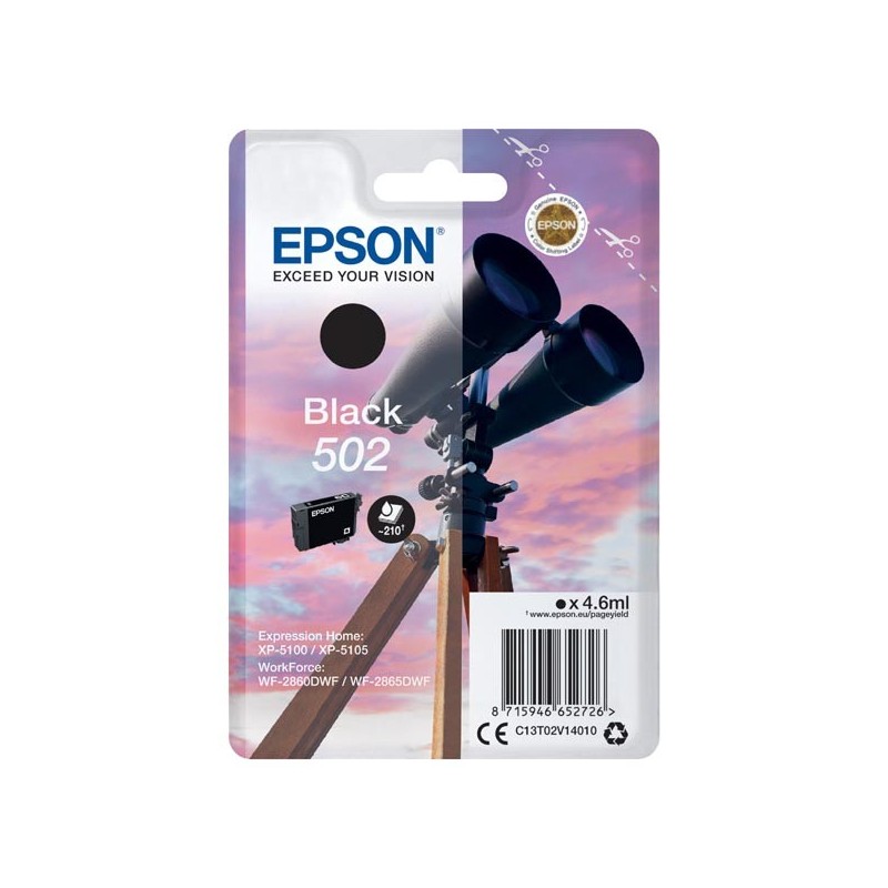 Epson oryginalny ink / tusz C13T02V14010, T02V140, 502, black, 210s, 4.6ml, Epson XP-5100, XP-5105, WF-2880dwf, WF2865dwf - 1