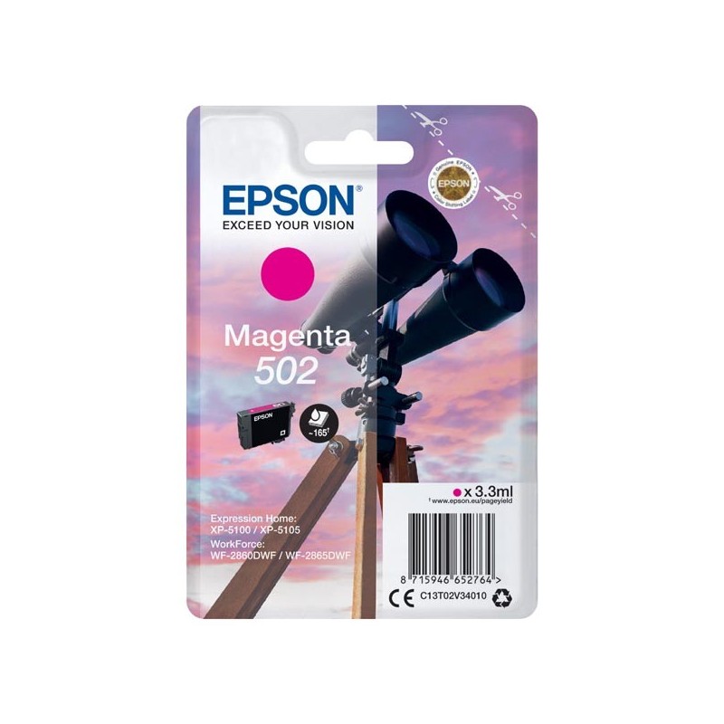 Epson oryginalny ink / tusz C13T02V34010, 502, T02V340, magenta, 165s, 3.3ml, Epson XP-5100, XP-5105, WF-2880dwf, WF2865dwf - 1