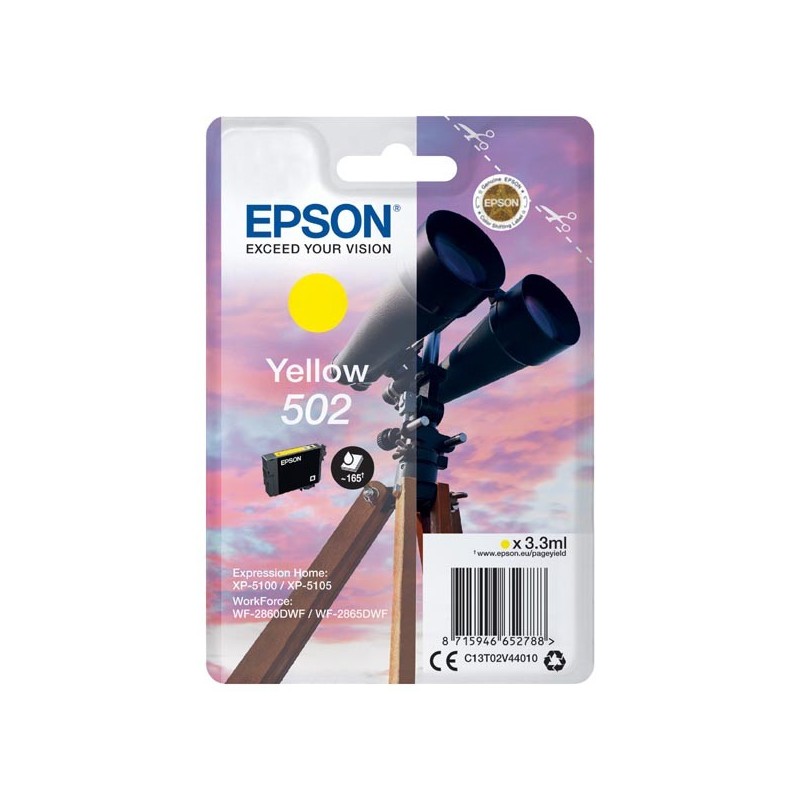 Epson oryginalny ink / tusz C13T02V44010, 502, T02V440, yellow, 165s, 3.3ml, Epson XP-5100, XP-5105, WF-2880dwf, WF2865dwf - 1