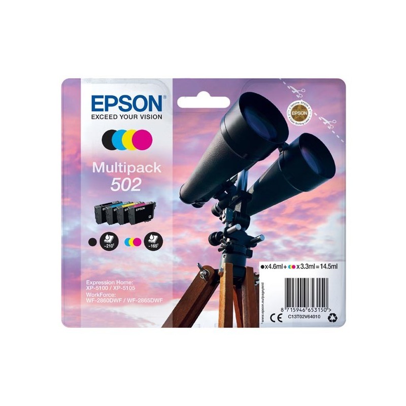 Epson oryginalny ink / tusz C13T02V64010, 502, T02V640, CMYK, 550s, 3x3.3/4.6ml, Epson XP-5100, XP-5105, WF-2880dwf, WF2865dwf -