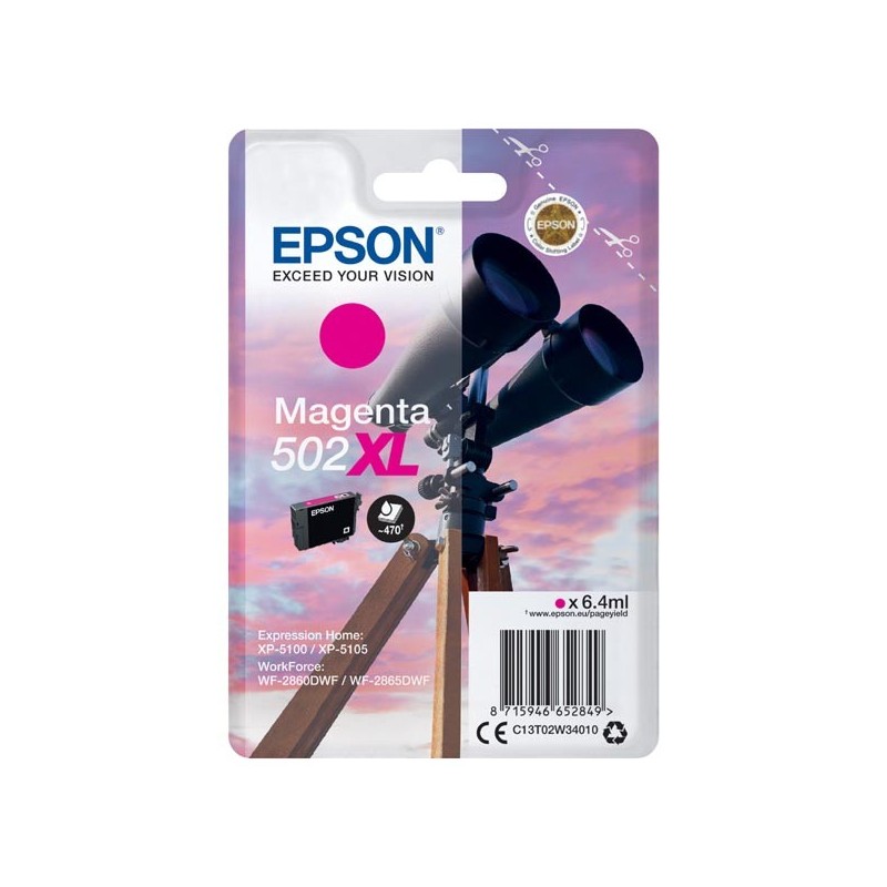 Epson oryginalny ink / tusz C13T02W34010, 502XL, T02W340, magenta, 470s, 6.4ml, Epson XP-5100, XP-5105, WF-2880dwf, WF2865dwf - 