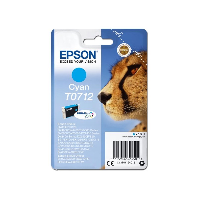 Epson oryginalny ink / tusz C13T07124012, cyan, 5,5ml, Epson D78, DX4000, DX4050, DX5000, DX5050, DX6000, DX605 - 1