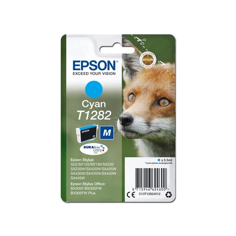 Epson oryginalny ink / tusz C13T12824012, T1282, cyan, 3,5ml, Epson Stylus S22, SX125, 420W, 425W, Stylus Office BX305 - 1