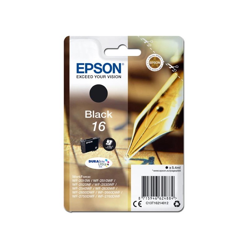Epson oryginalny ink / tusz C13T16214012, T162140, black, 5.4ml, Epson WorkForce WF-2540WF, WF-2530WF, WF-2520NF, WF-2010 - 1