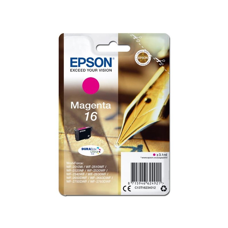 Epson oryginalny ink / tusz C13T16234012, T162340, magenta, 3.1ml, Epson WorkForce WF-2540WF, WF-2530WF, WF-2520NF, WF-2010 - 1