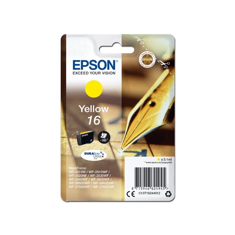 Epson oryginalny ink / tusz C13T16244012, T162440, yellow, 3.1ml, Epson WorkForce WF-2540WF, WF-2530WF, WF-2520NF, WF-2010 - 1