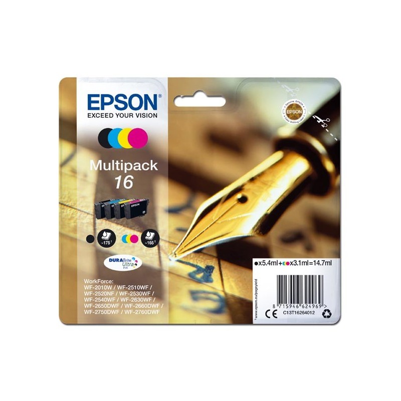 Epson oryginalny ink / tusz C13T16264012, T162640, CMYK, 3x3.1/5.4ml, Epson WorkForce WF-2540WF, WF-2530WF, WF-2520NF, WF-2010 -