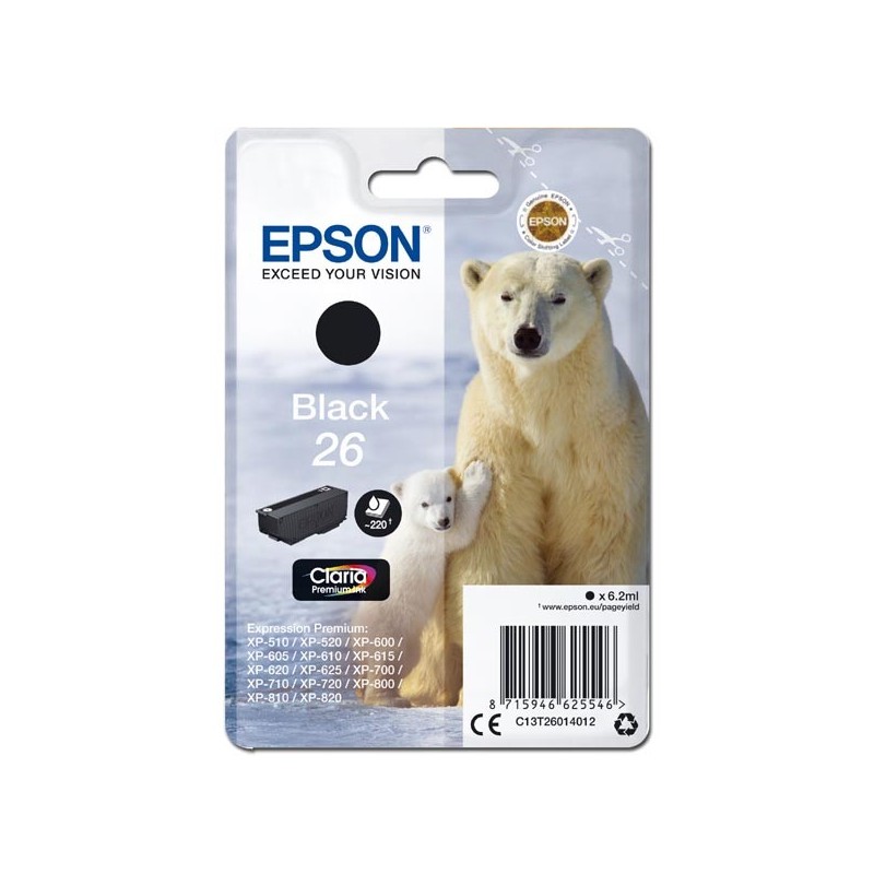 Epson oryginalny ink / tusz C13T26014012, T260140, black, 6,2ml, Epson Expression Premium XP-800, XP-700, XP-600 - 1