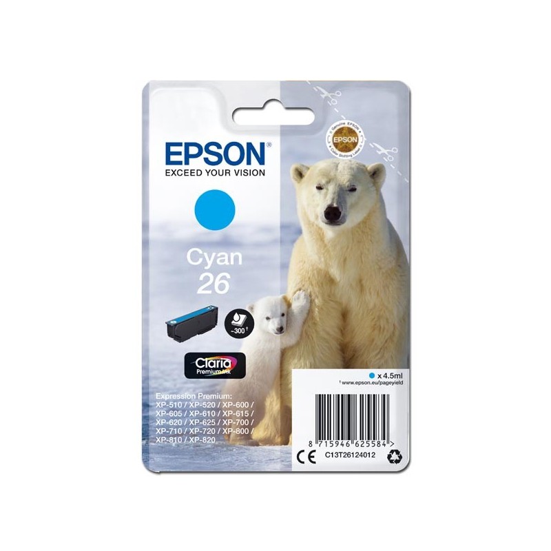 Epson oryginalny ink / tusz C13T26124012, T261240, cyan, 4,5ml, Epson Expression Premium XP-800, XP-700, XP-600 - 1