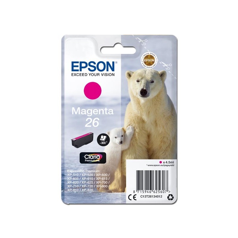 Epson oryginalny ink / tusz C13T26134012, T261340, magenta, 4,5ml, Epson Expression Premium XP-800, XP-700, XP-600 - 1