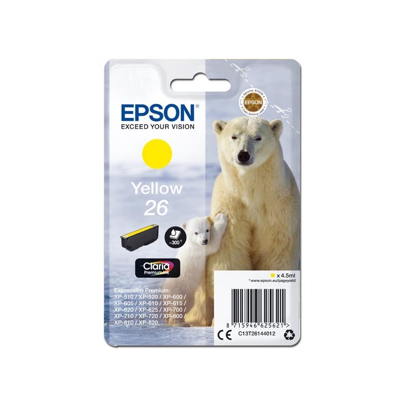 Epson oryginalny ink / tusz C13T26144012, T261440, yellow, 4,5ml, Epson Expression Premium XP-800, XP-700, XP-600 - 1