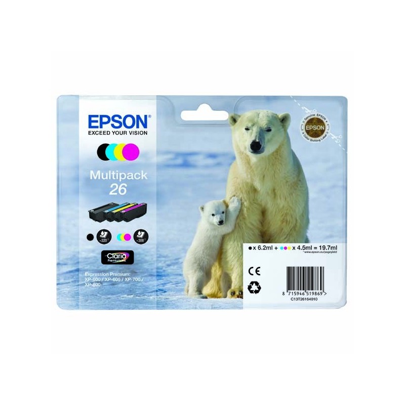 Epson oryginalny ink / tusz C13T26164010, T261640, CMYK, 3x4,5/6,2ml, Epson Expression Premium XP-800, XP-700, XP-600 - 1