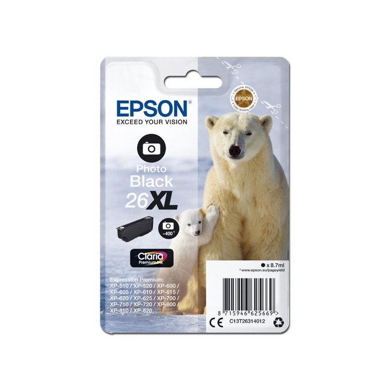 Epson oryginalny ink / tusz C13T26314012, T263140, 26XL, photo black, 8,7ml, Epson Expression Premium XP-800, XP-700, XP-600 - 1