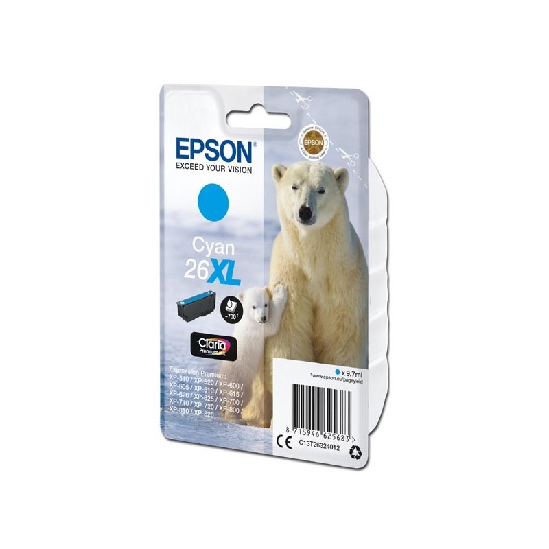 Epson oryginalny ink / tusz C13T26324012, T263240, 26XL, cyan, 9,7ml, Epson Expression Premium XP-800, XP-700, XP-600 - 1