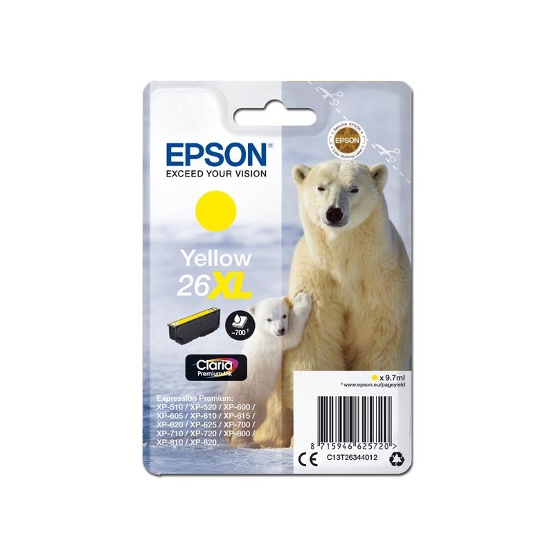 Epson oryginalny ink / tusz C13T26344012, T263440, 26XL, yellow, 9,7ml, Epson Expression Premium XP-800, XP-700, XP-600 - 1