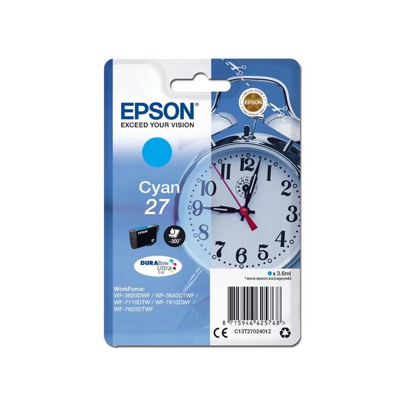 Epson oryginalny ink / tusz C13T27024012, 27, cyan, 3,6ml, Epson WF-3620, 3640, 7110, 7610, 7620 - 1