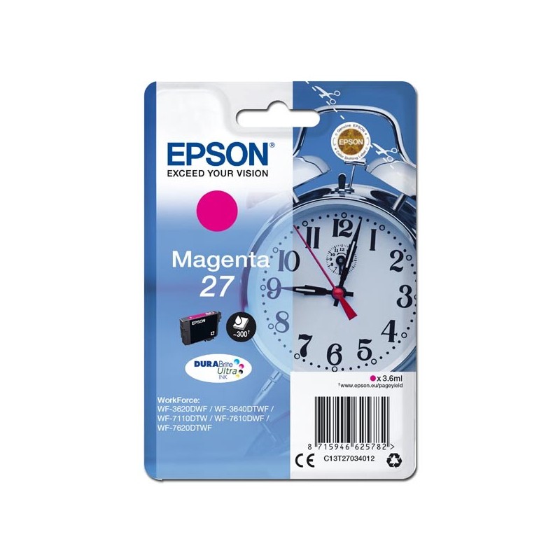 Epson oryginalny ink / tusz C13T27034012, 27, magenta, 3,6ml, Epson WF-3620, 3640, 7110, 7610, 7620 - 1