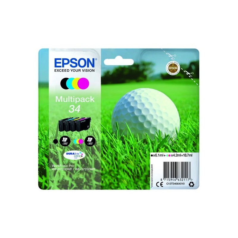 Epson oryginalny ink / tusz C13T34664010, T346640, CMYK, 18.7ml, Epson WF-3720DWF, 3725DWF - 1