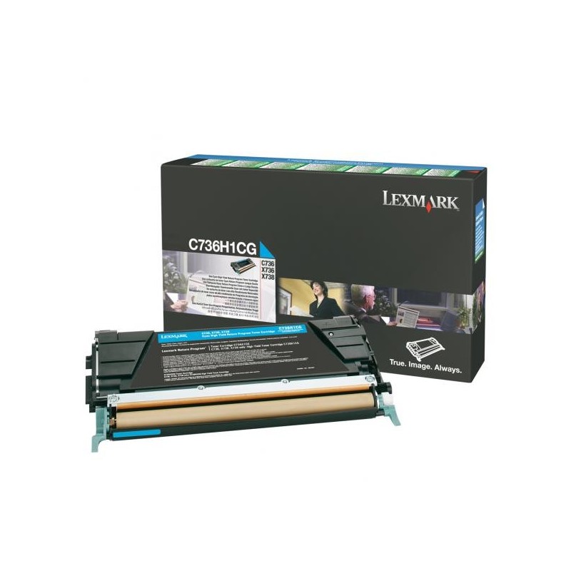 Lexmark oryginalny toner C736H1CG, cyan, 10000s, high capacity, return, Lexmark C736, X736, X738, O - 1