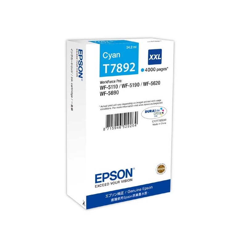 Epson oryginalny ink / tusz C13T789240, T789, XXL, cyan, 4000s, 34ml, 1szt, Epson WorkForce Pro WF-5620DWF, WF-5110DW, WF-5690D 