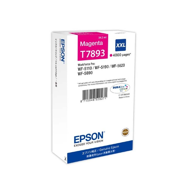 Epson oryginalny ink / tusz C13T789340, T789, XXL, magenta, 4000s, 34ml, 1szt, Epson WorkForce Pro WF-5620DWF, WF-5110DW, WF-56 