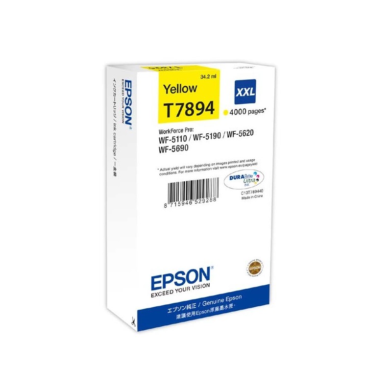 Epson oryginalny ink / tusz C13T789440, T789, XXL, yellow, 4000s, 34ml, 1szt, Epson WorkForce Pro WF-5620DWF, WF-5110DW, WF-569 
