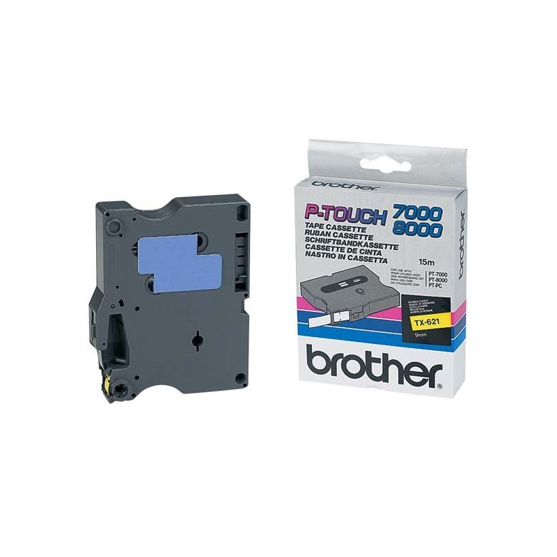 Brother oryginalny taśma do drukarek etykiet, Brother, TX-621, czarny druk/żółty podkład, laminowane, 8m, 9mm - 1