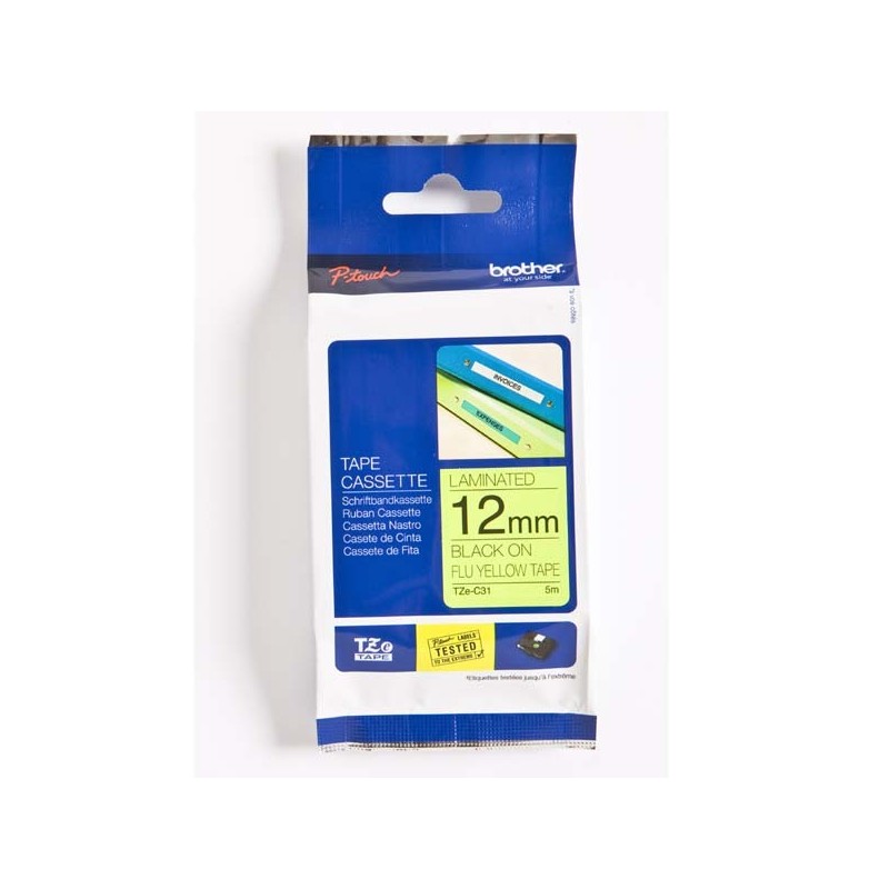 Brother oryginalny taśma do drukarek etykiet, Brother, TZE-C31, czarny druk/sygnalizacyjny żółty podkład, laminowane, 5m, 12mm -