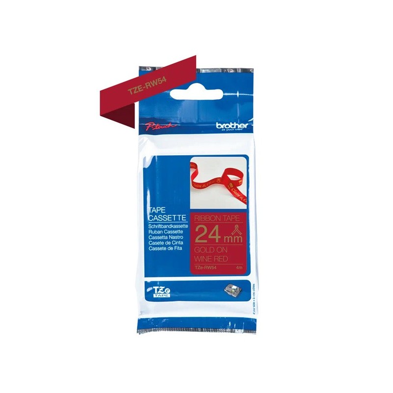 Brother oryginalny taśma do drukarek etykiet, Brother, TZE-RW54, złoty druk/red satin (czerwone wino) podkład, tekstylny, 4m, 2 