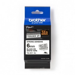 Brother oryginalny taśma do drukarek etykiet, Brother, TZE-S211, czarny druk/biały podkład, laminowane, 8m, 6mm, mocny klej - 1