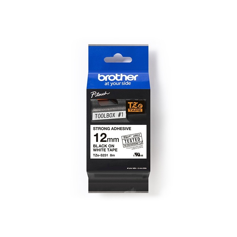Brother oryginalny taśma do drukarek etykiet, Brother, TZE-S231, czarny druk/biały podkład, laminowane, 8m, 12mm, mocny klej - 1