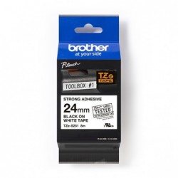 Brother oryginalny taśma do drukarek etykiet, Brother, TZE-S251, czarny druk/biały podkład, laminowane, 8m, 24mm, mocny klej - 1