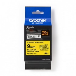 Brother oryginalny taśma do drukarek etykiet, Brother, TZE-S621, czarny druk/żółty podkład, laminowane, 8m, 9mm, mocny klej - 1