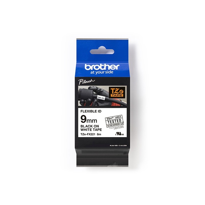 Brother oryginalny taśma do drukarek etykiet, Brother, TZE-FX221, czarny druk/biały podkład, laminowane, 8m, 9mm, flexibilní - 1