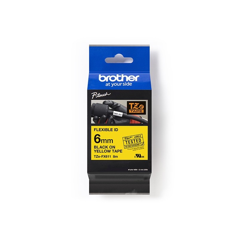 Brother oryginalny taśma do drukarek etykiet, Brother, TZE-FX611, czarny druk/żółty podkład, laminowane, 8m, 6mm, flexibilní - 1
