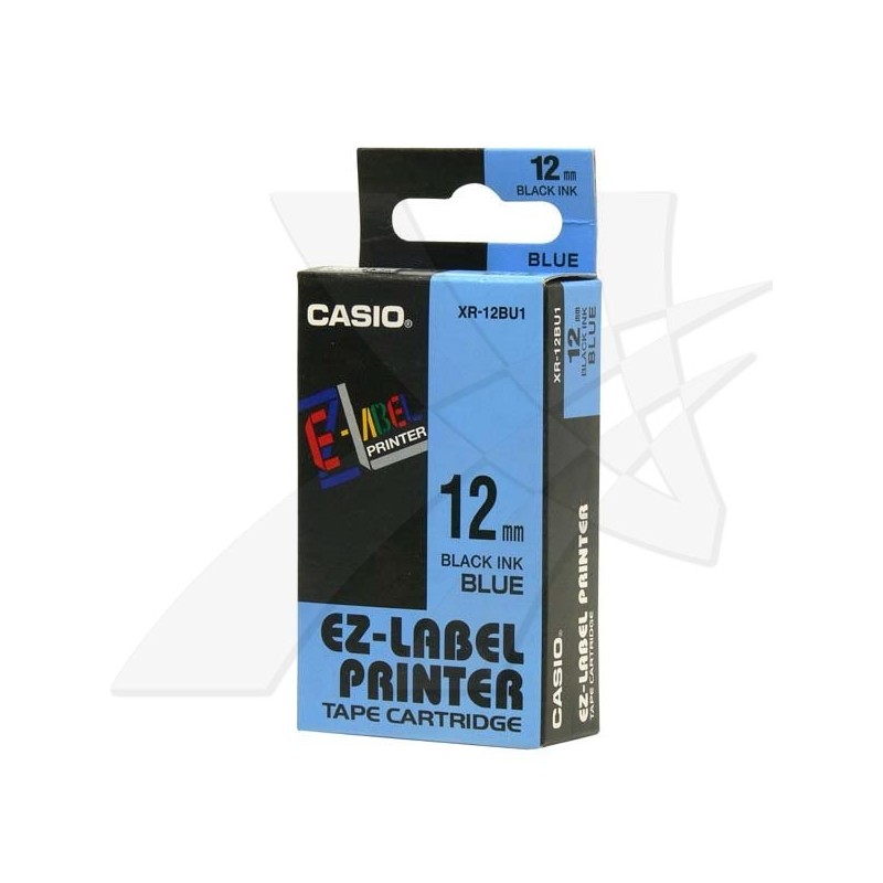 Casio oryginalny taśma do drukarek etykiet, Casio, XR-12BU1, czarny druk/niebieski podkład, nielaminowany, 8m, 12mm - 1