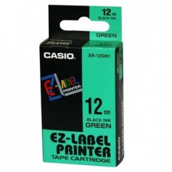 Casio oryginalny taśma do drukarek etykiet, Casio, XR-12GN1, czarny druk/zielony podkład, nielaminowany, 8m, 12mm - 1