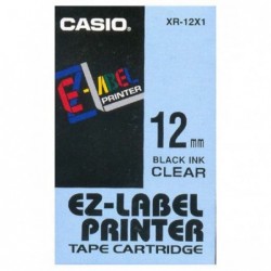 Casio oryginalny taśma do drukarek etykiet, Casio, XR-12X1, czarny druk/przezroczysty podkład, nielaminowany, 8m, 12mm - 1