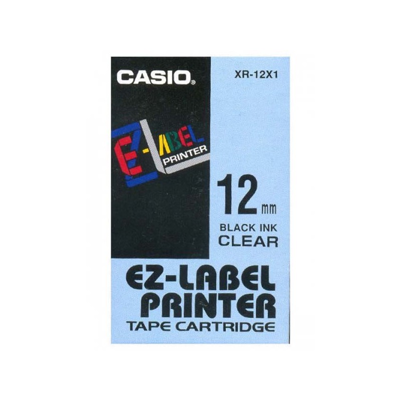 Casio oryginalny taśma do drukarek etykiet, Casio, XR-12X1, czarny druk/przezroczysty podkład, nielaminowany, 8m, 12mm - 1
