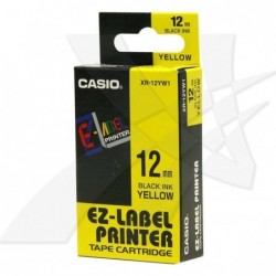 Casio oryginalny taśma do drukarek etykiet, Casio, XR-12YW1, czarny druk/żółty podkład, nielaminowany, 8m, 12mm - 1
