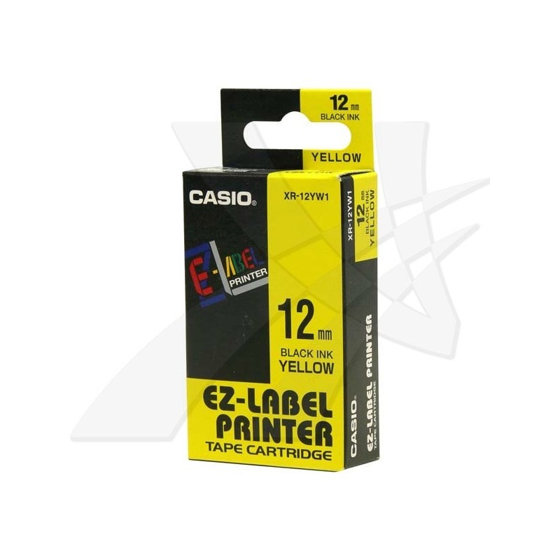 Casio oryginalny taśma do drukarek etykiet, Casio, XR-12YW1, czarny druk/żółty podkład, nielaminowany, 8m, 12mm - 1