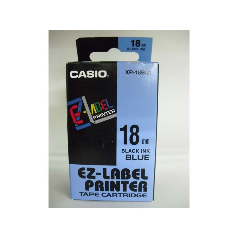 Casio oryginalny taśma do drukarek etykiet, Casio, XR-18BU1, czarny druk/niebieski podkład, nielaminowany, 8m, 18mm - 1