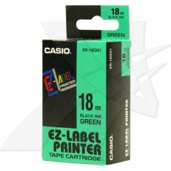 Casio oryginalny taśma do drukarek etykiet, Casio, XR-18GN1, czarny druk/zielony podkład, nielaminowany, 8m, 18mm - 1