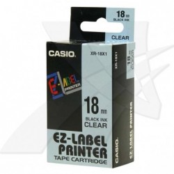 Casio oryginalny taśma do drukarek etykiet, Casio, XR-18X1, czarny druk/przezroczysty podkład, nielaminowany, 8m, 18mm - 1