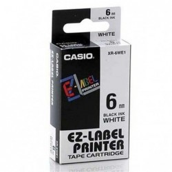 Casio oryginalny taśma do drukarek etykiet, Casio, XR-6WE1, czarny druk/biały podkład, nielaminowany, 8m, 6mm - 1
