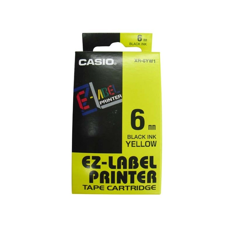 Casio oryginalny taśma do drukarek etykiet, Casio, XR-6YW1, czarny druk/żółty podkład, nielaminowany, 8m, 6mm - 1