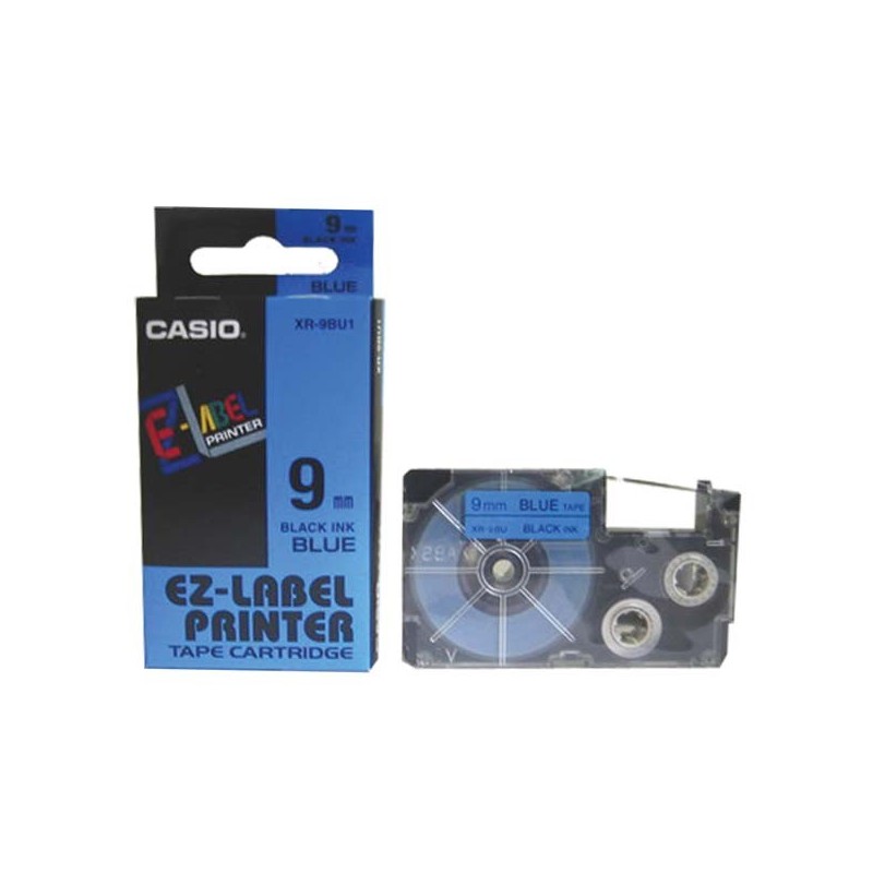 Casio oryginalny taśma do drukarek etykiet, Casio, XR-9BU1, czarny druk/niebieski podkład, nielaminowany, 8m, 9mm - 1