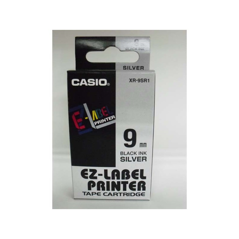 Casio oryginalny taśma do drukarek etykiet, Casio, XR-9SR1, czarny druk/srebrny podkład, nielaminowany, 8m, 9mm - 1